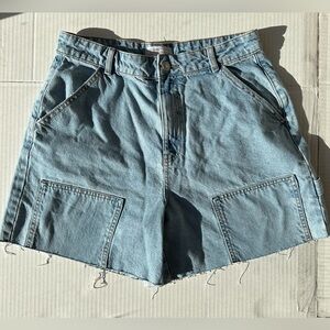 Primark longline light blue denim cargo-style shorts size 10